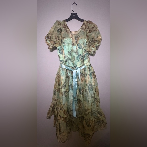 Hot Topic Aqua Mermaid-Print Sheer Midi Dress with Ruffle Hem - Picture 7 of 7